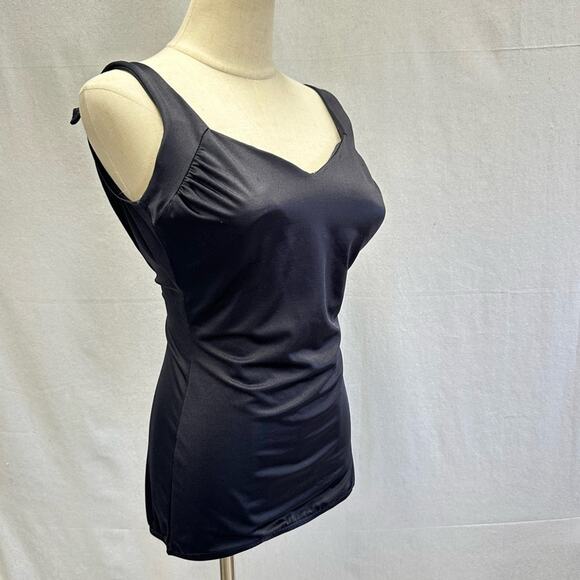 Vintage 70s Maxine of Hollywood black one piece pinup swimsuit dress size 14 - Picture 6 of 15